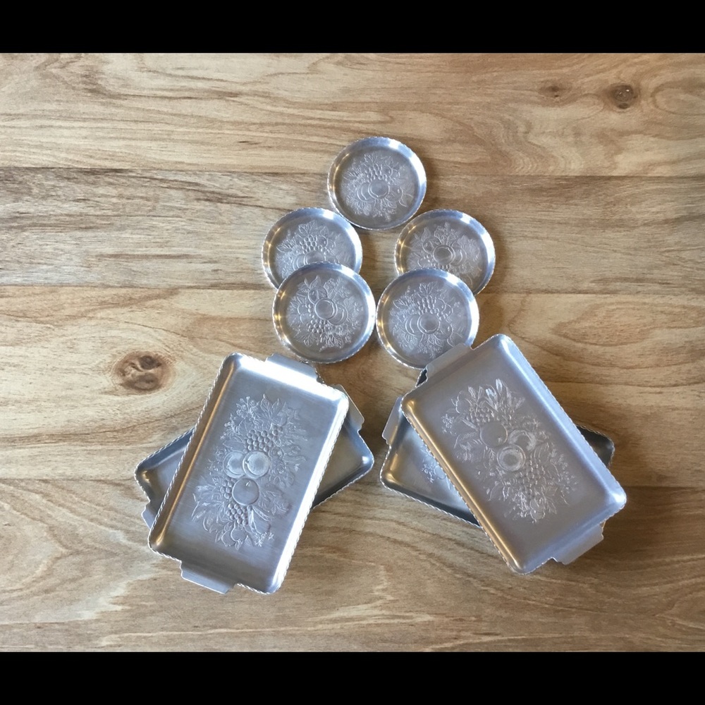 Vintage Aluminum Fruit Coasters Snack Tray Plates